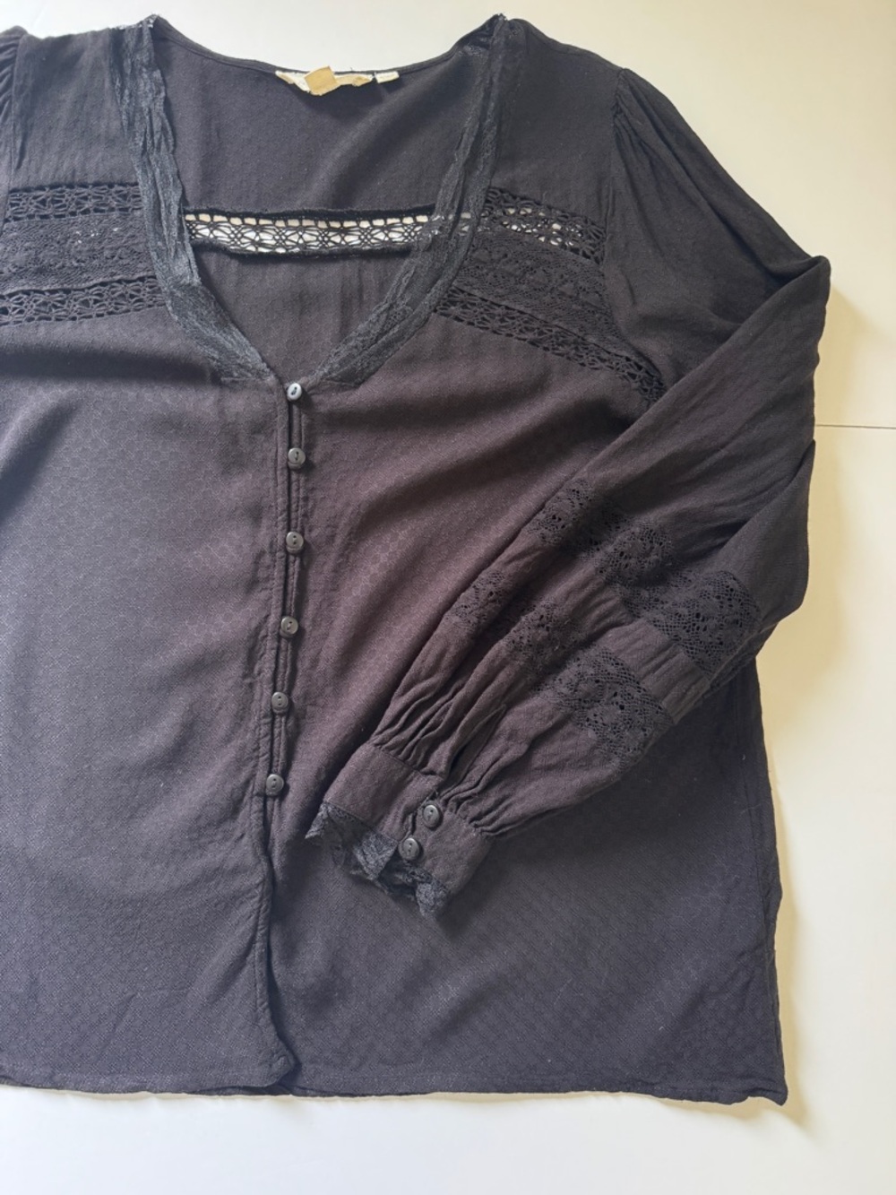 Anthropologie Forever That Girl Blouse Black Lace Swiss Dot Lightweight Sz M - Picture 9 of 14